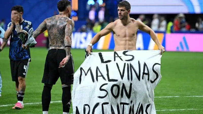 In London, British politicians said the Falklands are British after Argentina players' banner